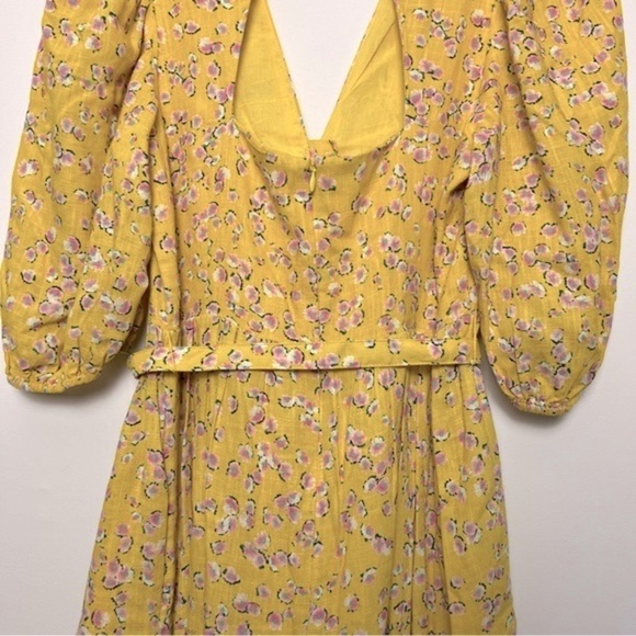 Nicholas Celie Midi Dress Hastings Floral Yellow Linen Dress Cottagecore - Picture 11 of 16